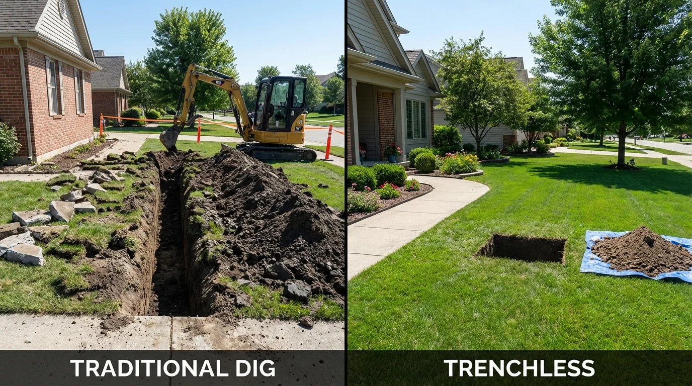 Trenchless sewer repair with minimal yard damage versus traditional excavation in Buckeystown, MD